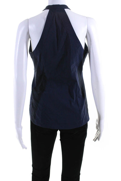 Drew Womens Navy Blue Cotton V-Neck Button Tie Front Sleeveless Blouse Top SizeS