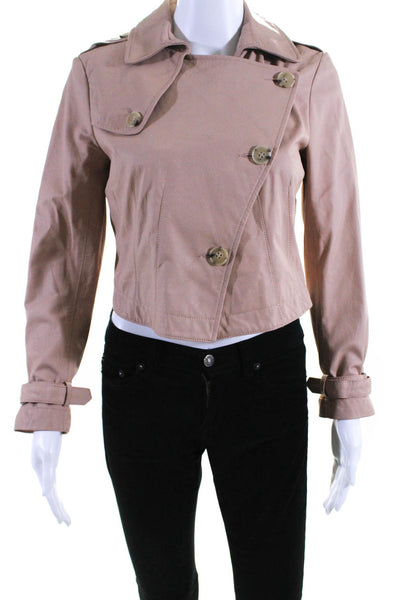 Theory Womens Blush Leather Long Sleeve Crop Motorcycle Jacket Size S