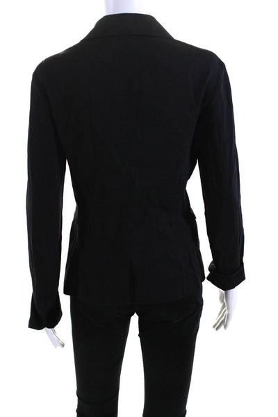 Theory Womens Black Linen Collar Long Sleeve Button Down Blouse Top Size 8