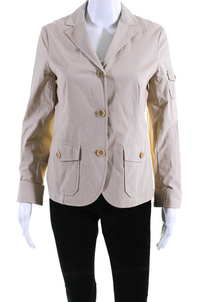 Theory Womens Light Khaki Cotton Three Button Long Sleeve Blazer Jacket Size 8