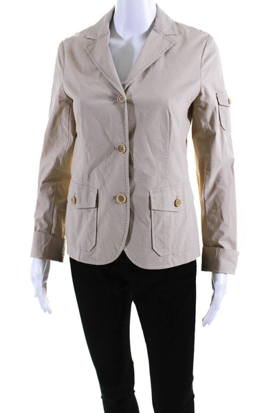 Theory Womens Light Khaki Cotton Three Button Long Sleeve Blazer Jacket Size 8