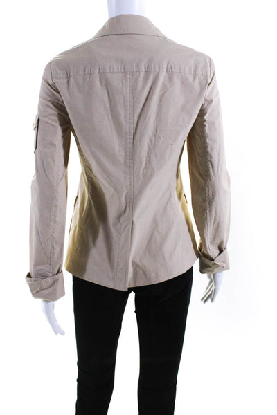 Theory Womens Light Khaki Cotton Three Button Long Sleeve Blazer Jacket Size 8