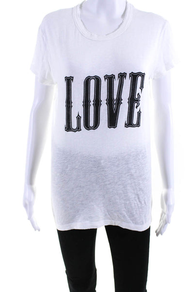 Zadig & Voltaire Womens White Cotton Graphic Crew Neck Distress Tee Top Size S