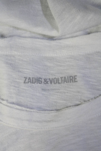 Zadig & Voltaire Womens White Cotton Graphic Crew Neck Distress Tee Top Size S