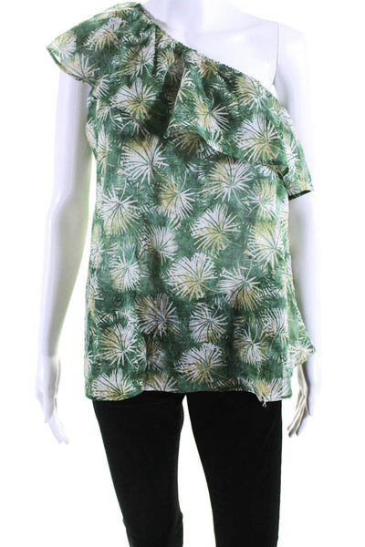 Hartford Womens Green Printed Ruffle One Shoulder Sleeveless Blouse Top Size 0