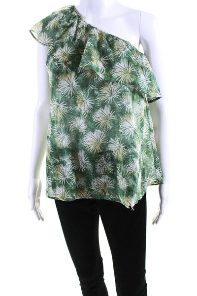 Hartford Womens Green Printed Ruffle One Shoulder Sleeveless Blouse Top Size 0