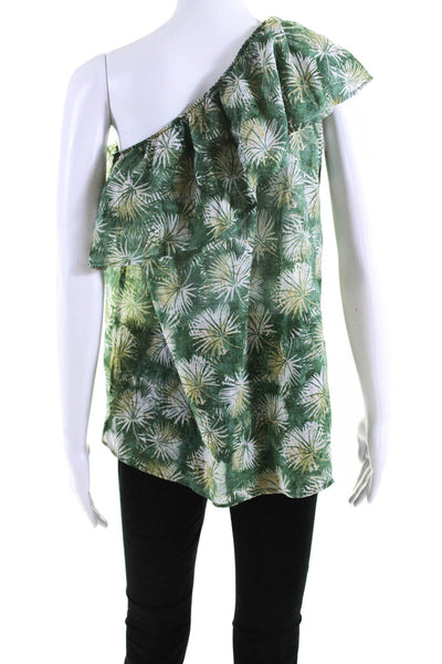 Hartford Womens Green Printed Ruffle One Shoulder Sleeveless Blouse Top Size 0