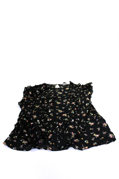Zara Womens Black Floral Ruffle Crew Neck Long Sleeve Blouse Top Size S M lot 3