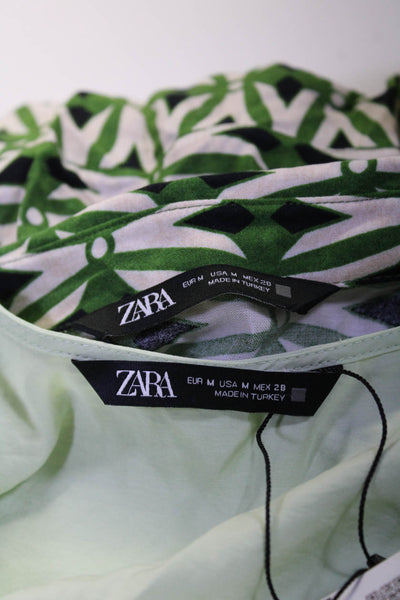 Zara Womens Black Floral Ruffle Crew Neck Long Sleeve Blouse Top Size S M lot 3