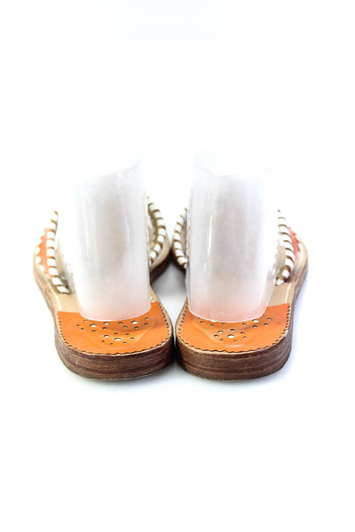 Palm Beach Womens Leather Woven Open Toe T-Strap Low Heel Sandals Orange Size 10