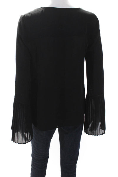 Ramy Brook Womens Solid Black Silk V-Neck Bell Long Sleeve Blouse Top Size S