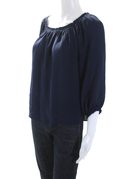 Joie Womens Navy Blue Silk Scoop Neck 3/4 Sleeve Blouse Top Size S