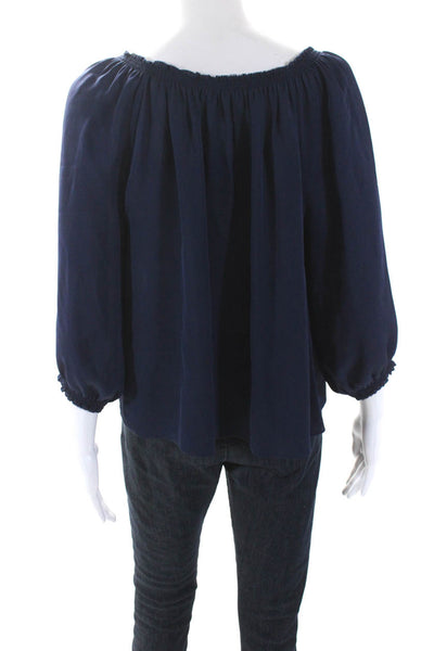 Joie Womens Navy Blue Silk Scoop Neck 3/4 Sleeve Blouse Top Size S