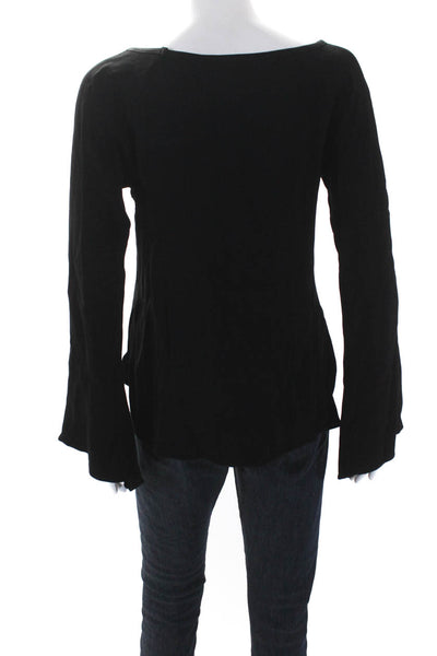 Artelier Nicole Miller Womens Black Textured Scoop Neck Blouse Top Size S