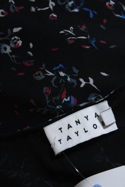 Tanya Taylor Womens Black Silk Floral V-Neck Cold Shoulder Blouse Top Size 6