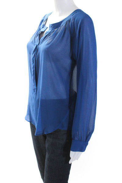 Sattion J. Krucaid Indah Womens Blue Sheer V-Neck Long Sleeve Blouse Top Size S