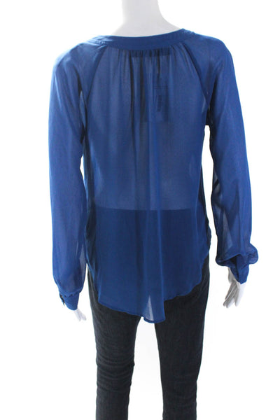 Sattion J. Krucaid Indah Womens Blue Sheer V-Neck Long Sleeve Blouse Top Size S