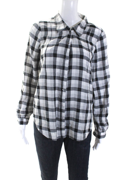 Joie Womens Black White Plaid Cotton Long Sleeve Button Down Shirt Size S