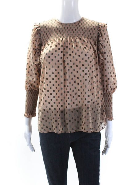Joie Womens Textured Long Sleeves Blouse Brown Black Size Extra Extra Small