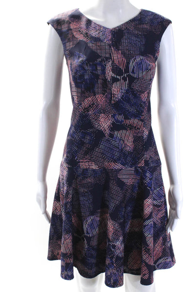 Rebecca Taylor Womens Abstract Print Sleeveless Dress Blue Pink Size 0