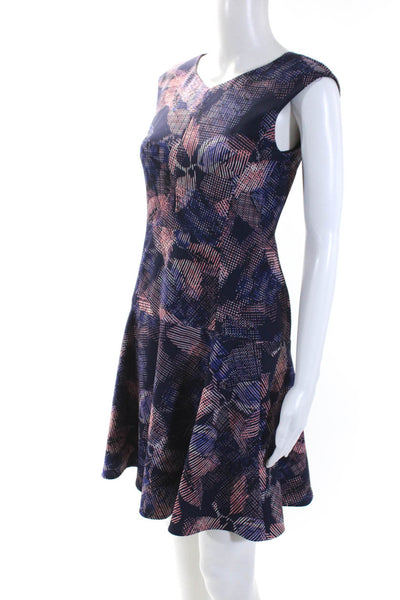 Rebecca Taylor Womens Abstract Print Sleeveless Dress Blue Pink Size 0