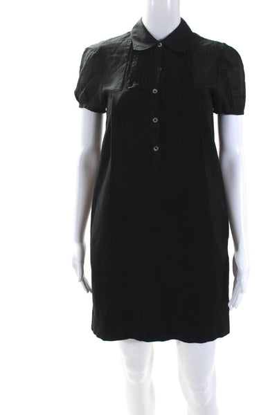 Theory Womens Short Sleeves Half Button Down Dress Black Size Petite