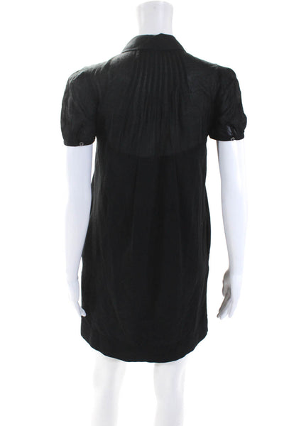 Theory Womens Short Sleeves Half Button Down Dress Black Size Petite