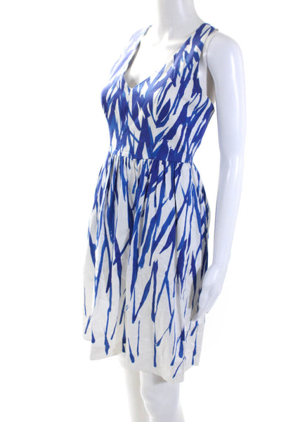 Milly Womens V Neck Sleeveless A Line Dress Blue White Cotton Size 0