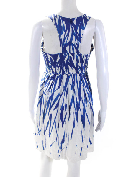 Milly Womens V Neck Sleeveless A Line Dress Blue White Cotton Size 0