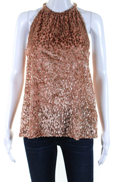 ALC Women's Halter Neck Sleeveless Glitter Textured Blouse Brown Size 2