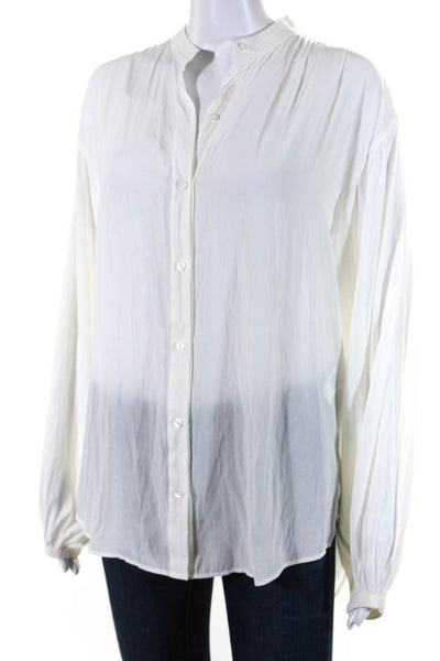 ALC Women's Round Neck Long Sleeves Button Down Blouse White Size 0