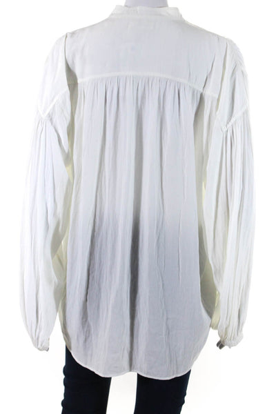 ALC Women's Round Neck Long Sleeves Button Down Blouse White Size 0