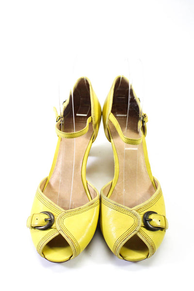 Frye Womens Leather Peep Toe Ada 2 Piece Sandal Heels Yellow Size 8 Medium