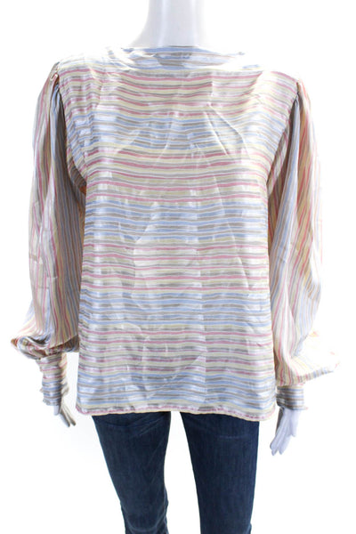Evan Picone Womens Striped Puffy Long Sleeves Blouse Multi Colored Size 8