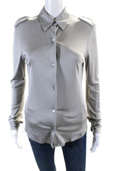 Equipment Femme Womens Collared Cuff Long Sleeve Buttoned Blouse Top Gray Size S