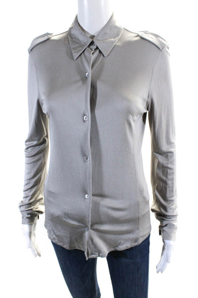 Equipment Femme Womens Collared Cuff Long Sleeve Buttoned Blouse Top Gray Size S