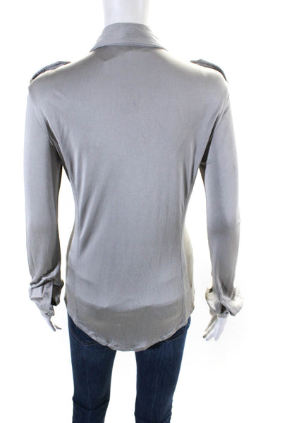 Equipment Femme Womens Collared Cuff Long Sleeve Buttoned Blouse Top Gray Size S