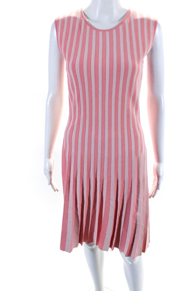 Akris Punto Womens Round Neck Sleeveless Fit Flare Midi Dress Carol Stripe Size