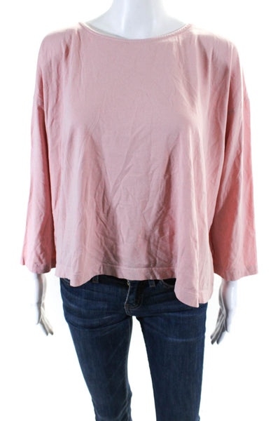 Kondi Womens Cotton Round Neck Long Sleeve Pullover Casual T-Shirt Pink Size L