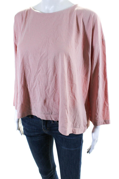 Kondi Womens Cotton Round Neck Long Sleeve Pullover Casual T-Shirt Pink Size L