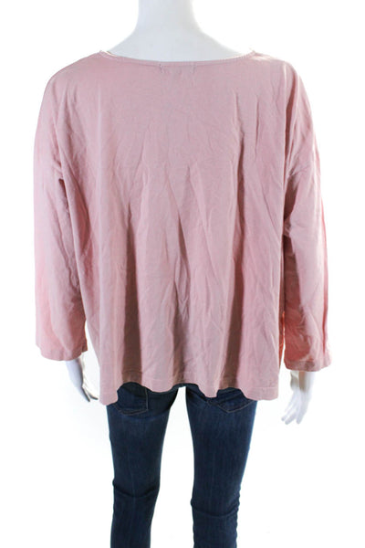 Kondi Womens Cotton Round Neck Long Sleeve Pullover Casual T-Shirt Pink Size L