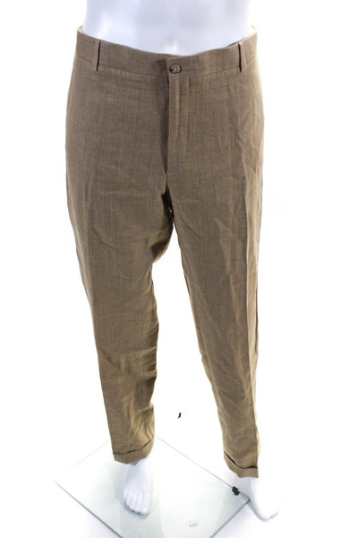 Polo Ralph Lauren Mens Wool Striped Buttoned Flat Front Pants Brown Size EUR40