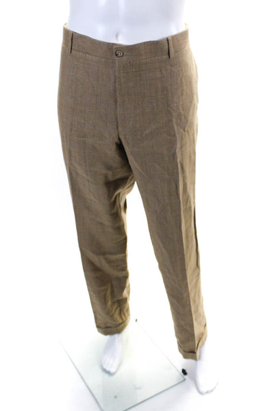 Polo Ralph Lauren Mens Wool Striped Buttoned Flat Front Pants Brown Size EUR40