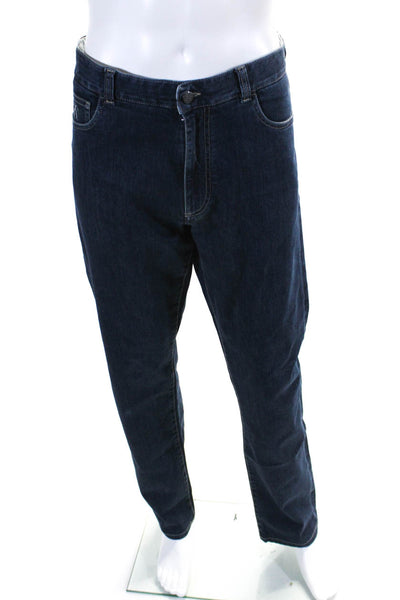Canali Mens Cotton Dark Washed Buttoned Straight Leg Jeans Blue Size EUR54