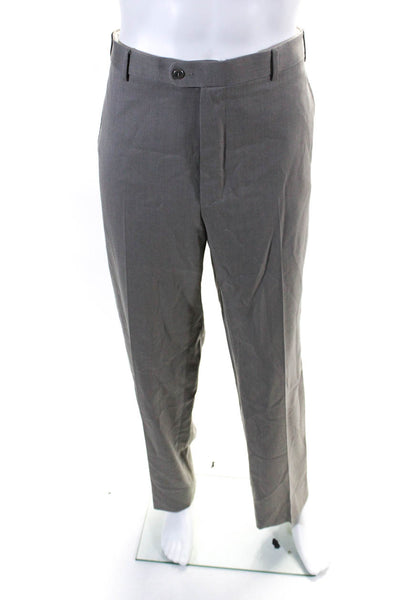 Zanella Mens Wool Flat Front Buttoned Straight Leg Dress Pants Beige Size EUR38