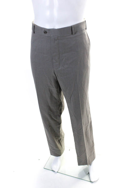 Zanella Mens Wool Flat Front Buttoned Straight Leg Dress Pants Beige Size EUR38