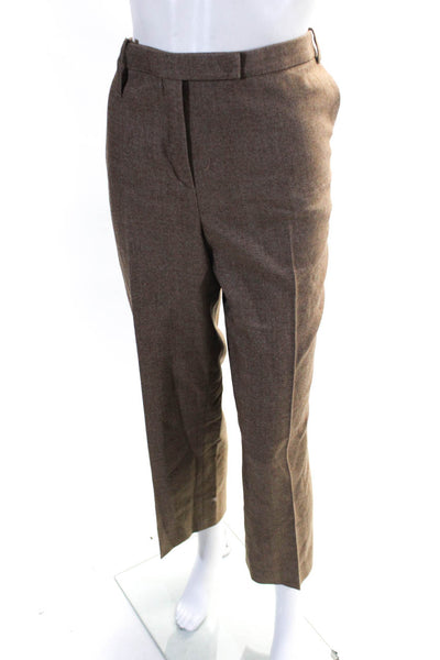 Akris Punto Womens Wool Flat Front Buttoned Tapered Dress Pants Brown Size 10