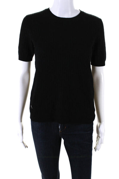 Theory Womens Black Textured Cashmere Crew Neck Short Sleeve Knit Top Size S
