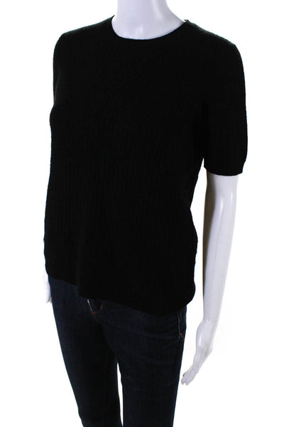 Theory Womens Black Textured Cashmere Crew Neck Short Sleeve Knit Top Size S