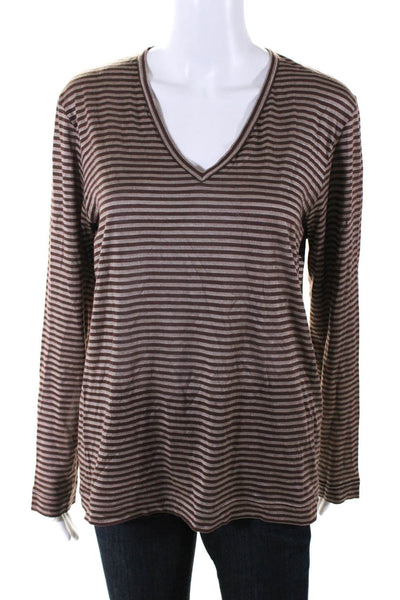 Missoni Women's V-Neck Long Sleeves Basic Brown Stripe Blouse Size M